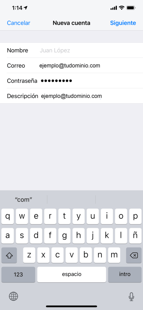 Configuración de otro correo para iOS